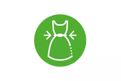 Grünes rundes Icon mit einem Kleid - richtige Kleidung wählen